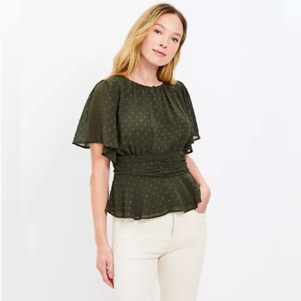 LOFT Olive Polka Dot Blouse